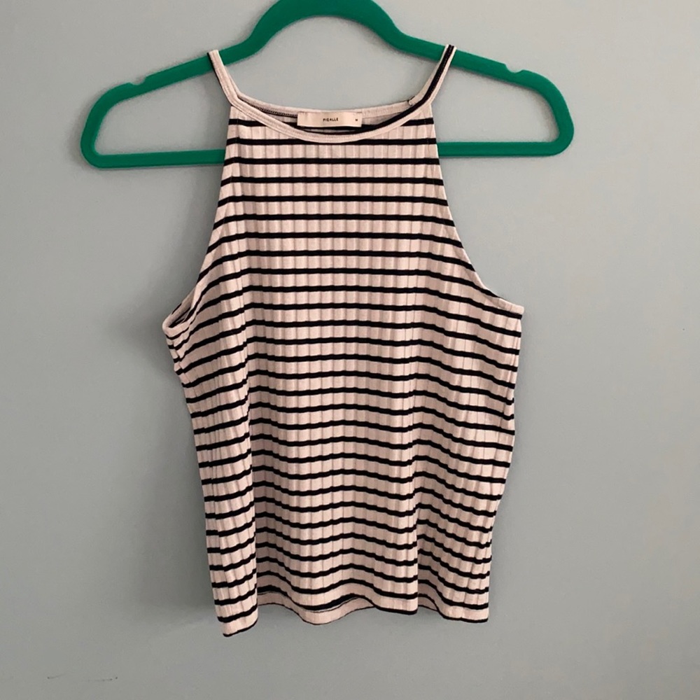 Pigalle white and navy blue striped tank top